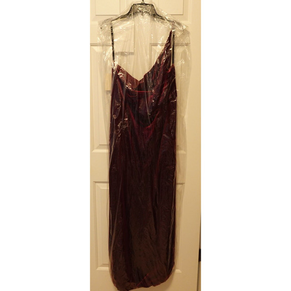 AFTER SIX 1556 SIZE 14 ONE-SHOULDER VELVET MAXI DRESS POCKETS CABERNET RED NEW - Picture 5 of 5